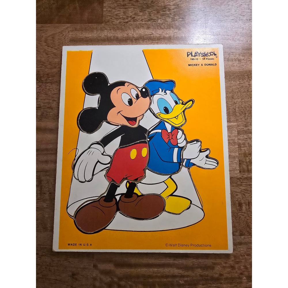 Vintage Playskool Disney Mickey Mouse‎ Donald Duck Wood Tray Puzzle 190-13 10pc
